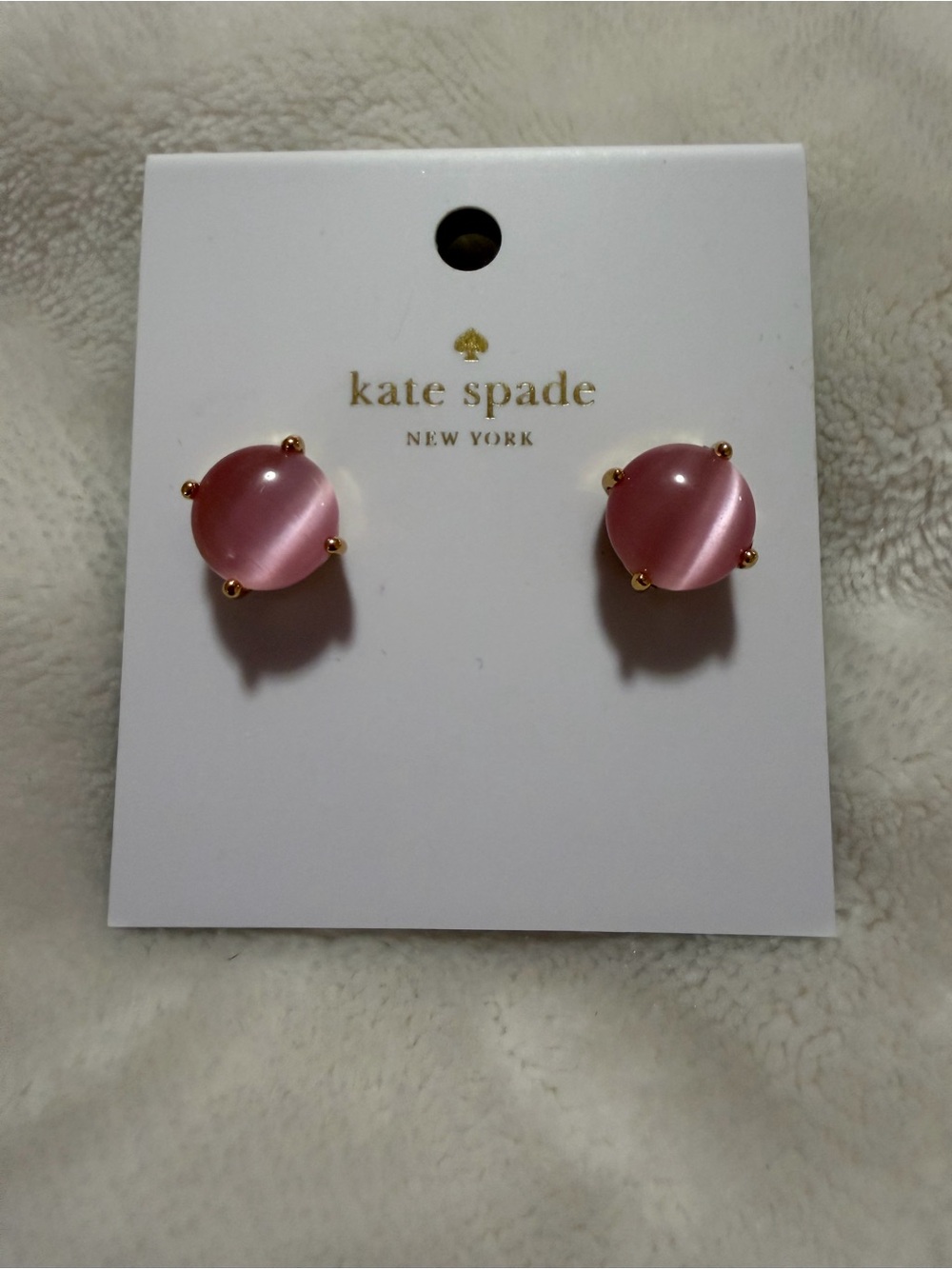 Kate Spade Gold-Trim Pink Cat's Eye Stud Earrings NWT - Picture 2 of 3